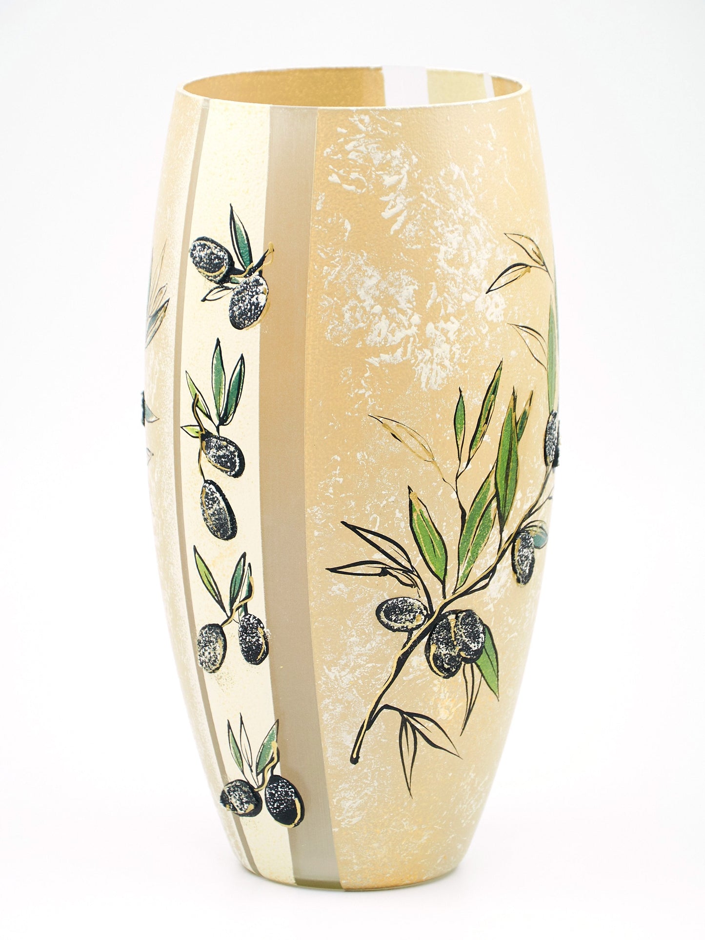 Handpainted Glass Vase for Flowers | Painted Art Olives Oval Vase | Interior Design Home Room Decor | 7518/300/sh215