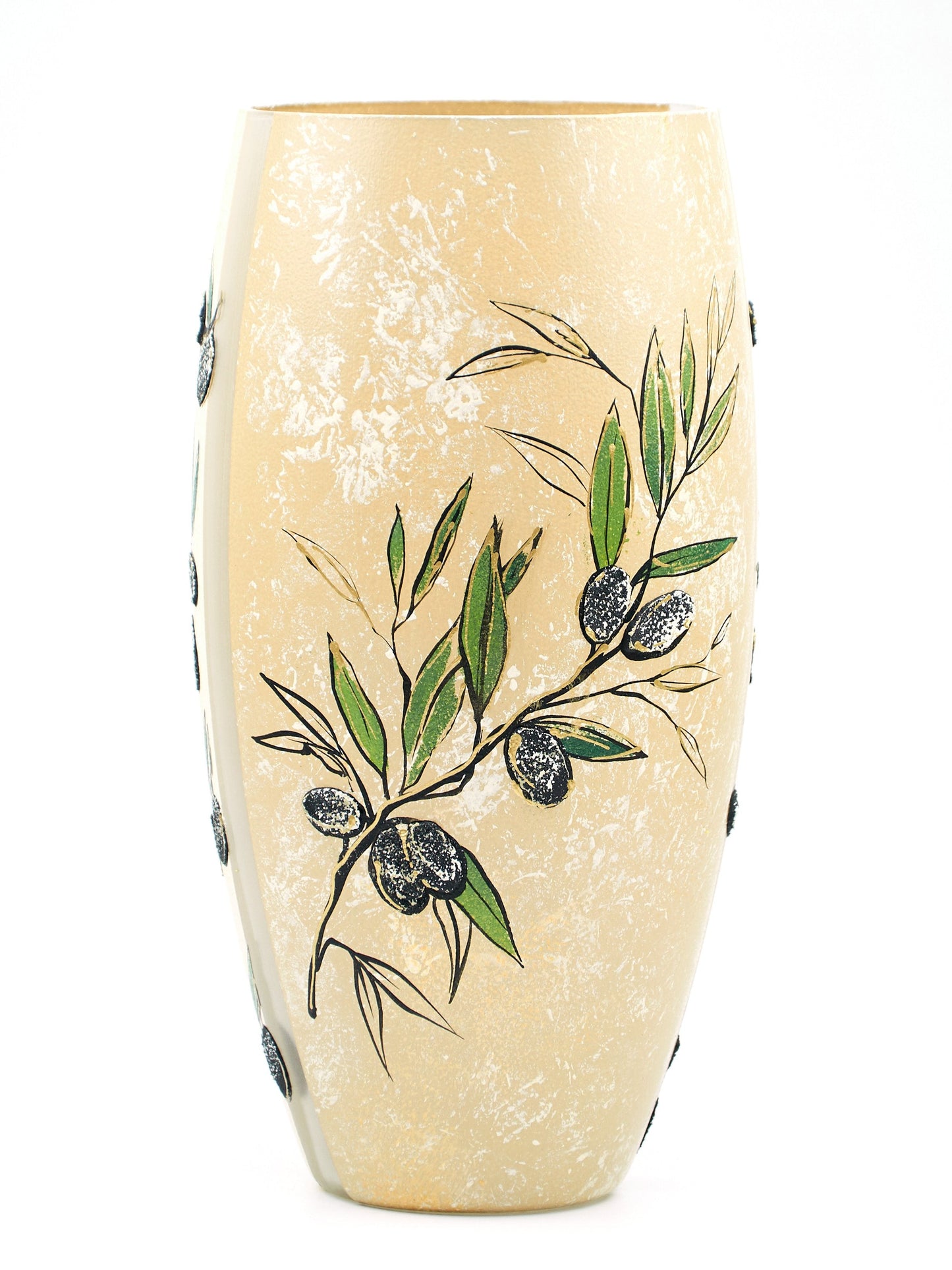 Handpainted Glass Vase for Flowers | Painted Art Olives Oval Vase | Interior Design Home Room Decor | 7518/300/sh215