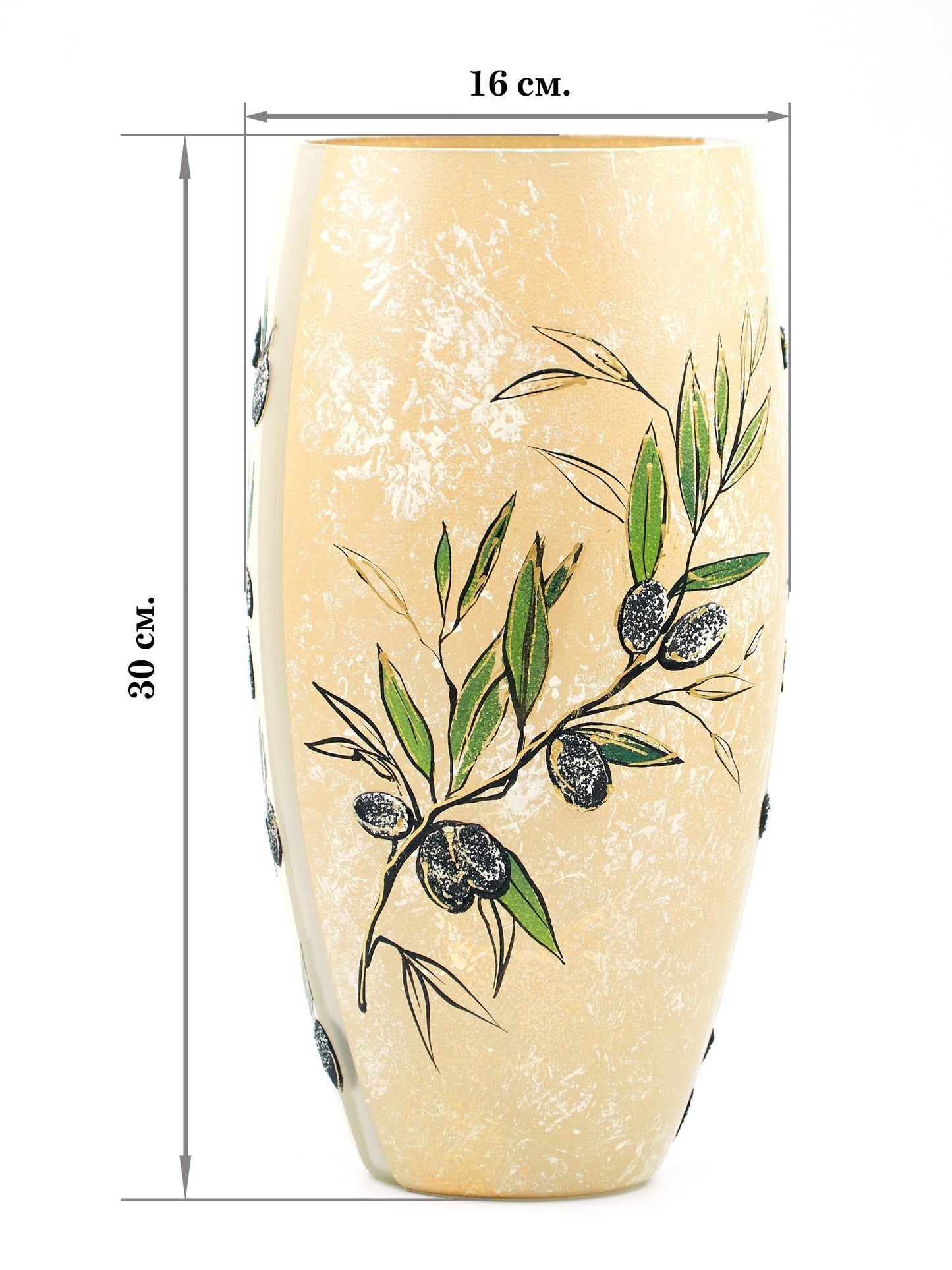Handpainted Glass Vase for Flowers | Painted Art Olives Oval Vase | Interior Design Home Room Decor | 7518/300/sh215